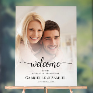 Custom Photo Elegant Wedding Welcome Acrylic Sign