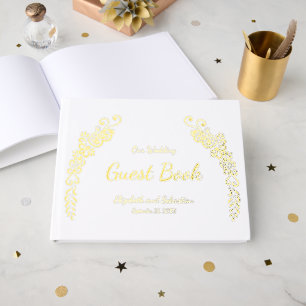 Custom Photo Elegant White and Gold Wedding Guest Book