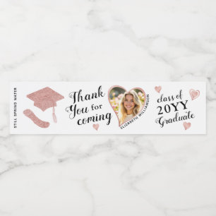 Custom Photo Elegant White Graduation Thank You Water Bottle Label