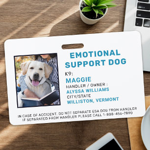 Custom Photo Emotional Support Dog ID Badge