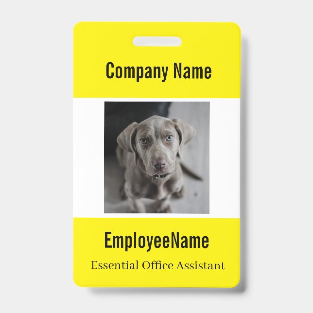 Custom Photo Employee ID Badge Template Yellow (Front)