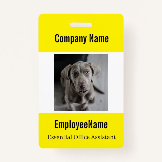 Custom Photo Employee ID Badge Template Yellow (Front)
