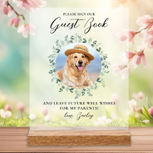 Custom Photo Eucalyptus Pet Wedding Guest Book Acrylic Sign