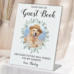 Custom Photo Eucalyptus Pet Wedding Guest Book  Pedestal Sign