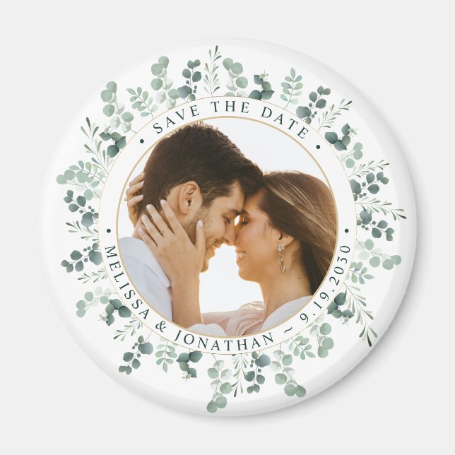Custom Photo Eucalyptus Wedding Save The Date Magnet (Front)