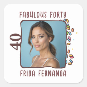 Custom Photo Fabulous Forty Birthday Party Square Sticker