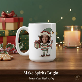 Custom Photo Face Christmas Elf Coffee Mug