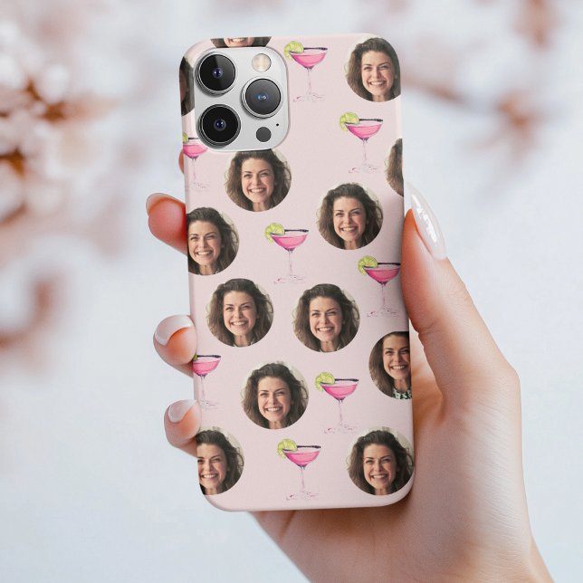 Custom Photo Face & Cocktail | Personalised Pink  Case-Mate iPhone Case (Creator Uploaded)