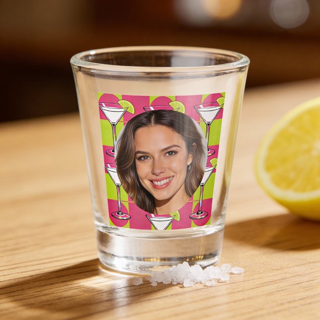 Custom Photo Face & Cocktail Personalized Pink Shot Glass (Creator Uploaded)