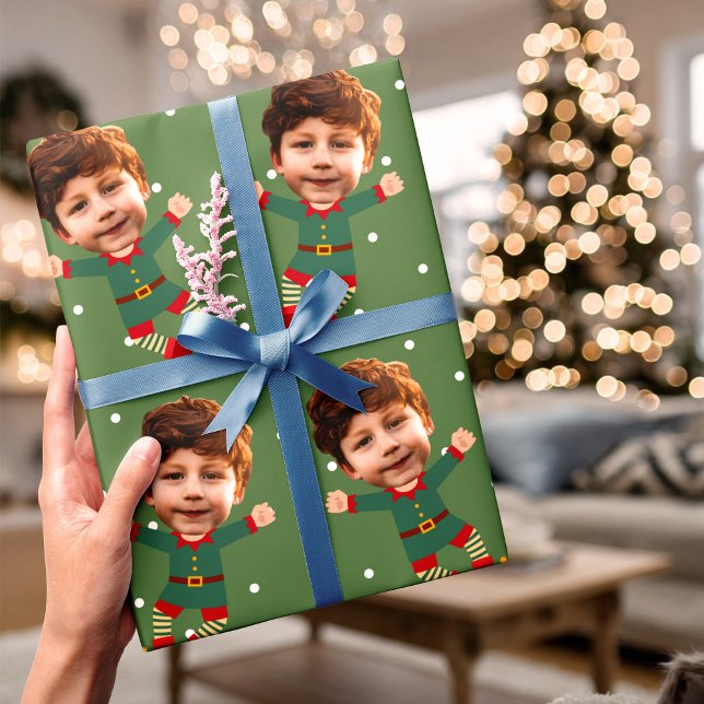 Custom Photo Face Fun Christmas Elf Kid Picture Wrapping Paper (Creator Uploaded)