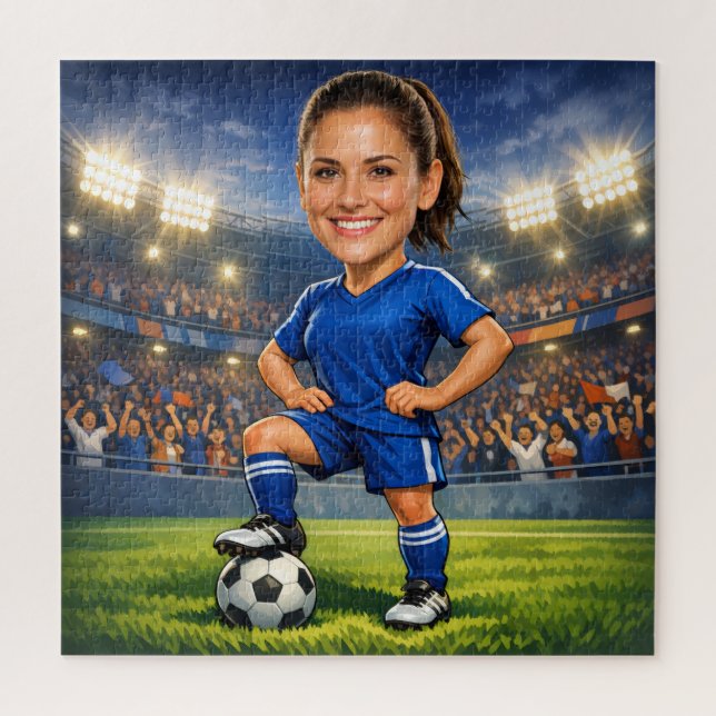 Custom Photo-Face Soccer/Football Star Caricature Jigsaw Puzzle (Vertical)