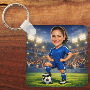 Custom Photo-Face Soccer/Football Star Caricature Key Ring