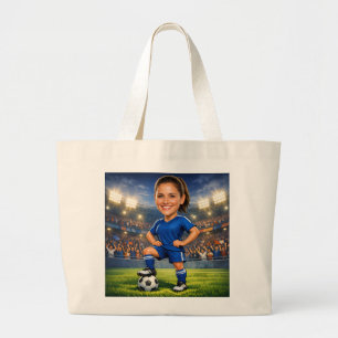Custom Photo-Face Soccer/Football Star Caricature Large Tote Bag