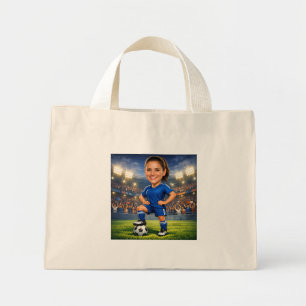 Custom Photo-Face Soccer/Football Star Caricature Mini Tote Bag