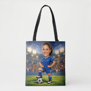 Custom Photo-Face Soccer/Football Star Caricature Tote Bag
