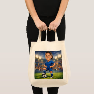 Custom Photo-Face Soccer/Football Star Caricature Tote Bag