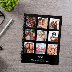 Custom photo family collage monogram black 2026 planner