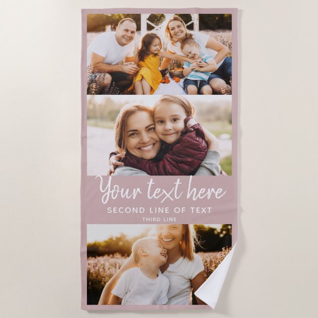 Custom Photo Family Friends Modern Fun Blush Beach Towel (Front)