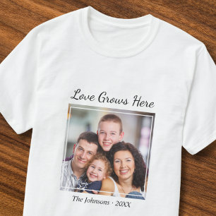 Custom Photo Family Name Love Grows Here Quote  T-Shirt