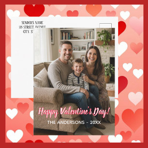  Custom Photo & Family Name. Valentines Holiday Postcard
