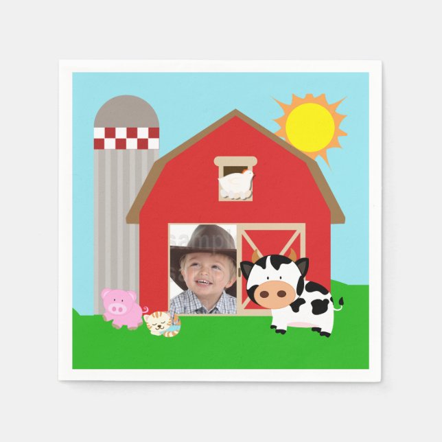 Custom Photo Farm Birthday Paper Napkins (Front)