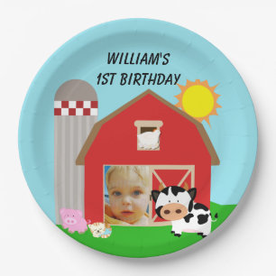 Custom Photo Farm Happy Birthday Paper Plates