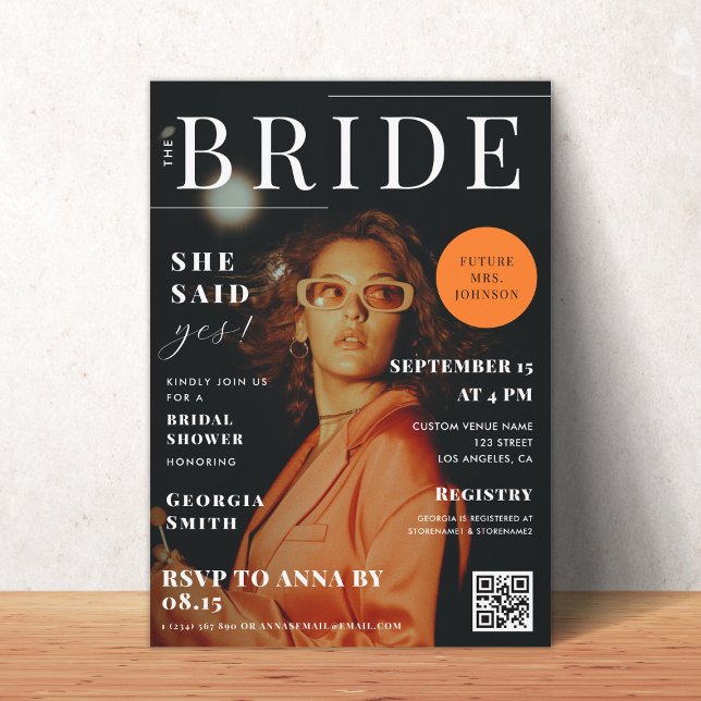 Custom Photo Fashion Magazine Cover Bridal Shower Invitation (Creator Uploaded)