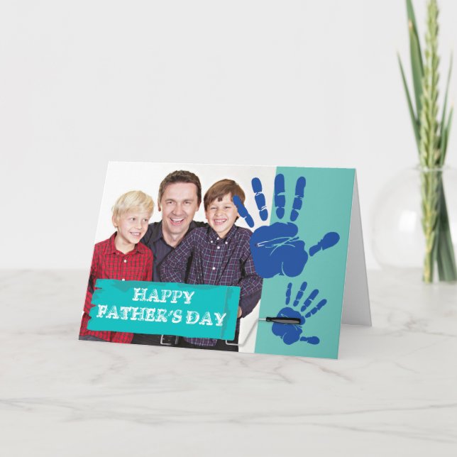 Custom Photo Father's Day Hand Prints Card (Front)
