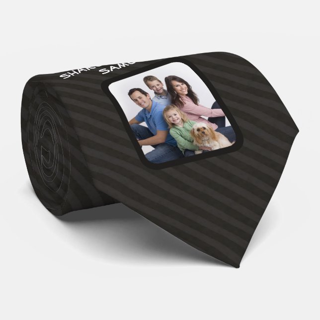 Custom Photo Fathers Day Ties, Grey Stripe Tie (Rolled)