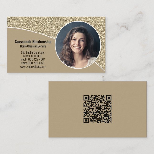Custom Photo Faux Gold Glitter QR Code Profession Business Card (Front/Back)