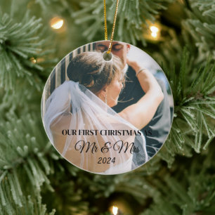 Custom Photo First Christmas as married Ceramic Tree Decoration