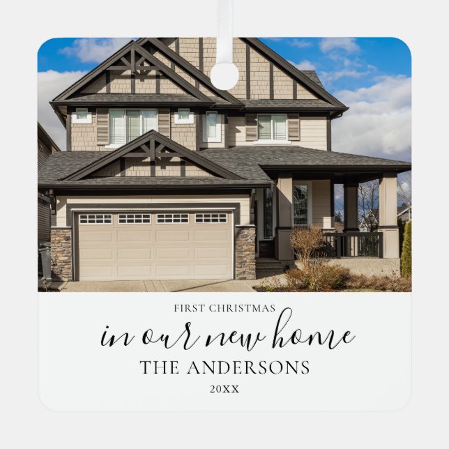 Custom Photo First Christmas New Home Metal Tree Decoration (Front)