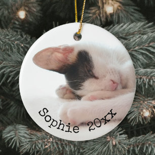 Custom Photo First Christmas   Pet Memorial Modern Ceramic Tree Decoration