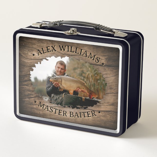 Custom Photo Fishing Box, Fisherman Gift for Dad Metal Lunch Box (Front)