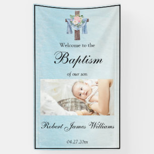 Custom Photo Floral Christening Baptism Welcome Banner