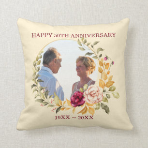 Custom Photo Floral Frame Anniversary Cushion