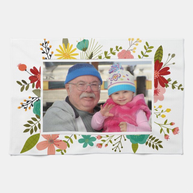 Custom Photo Floral Frame Template Kitchen Towel (Horizontal)