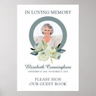 Custom Photo Floral Funeral Sign Our Guest Book
