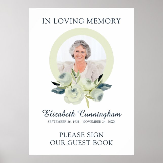 Custom Photo Floral Funeral Sign Our Guest Book (Front)