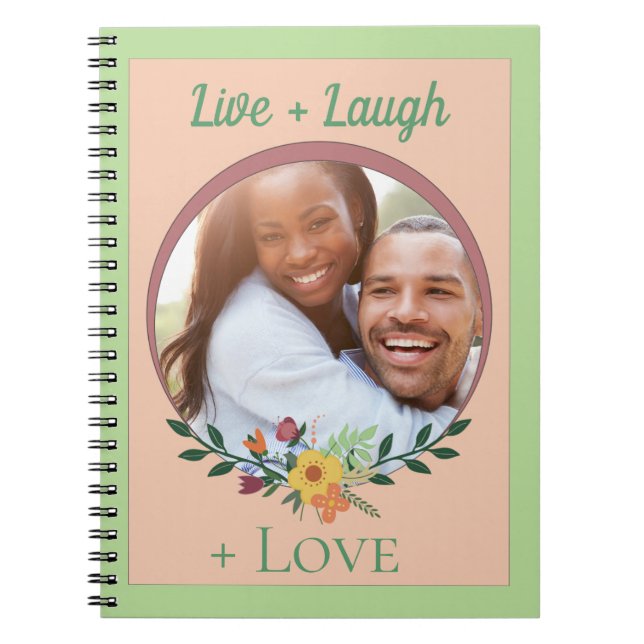 Custom Photo Floral Mint Green and Pink Notebook (Front)
