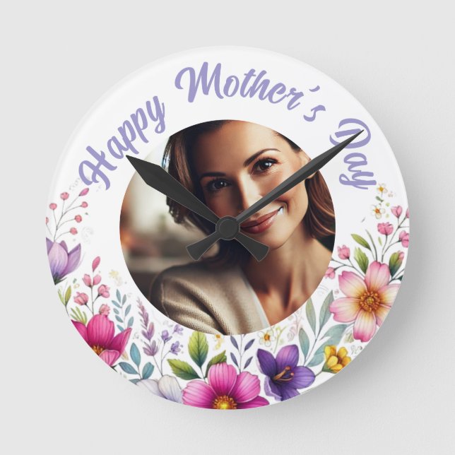 Custom Photo Floral Wall Clock – Mother’s Day Gift (Front)