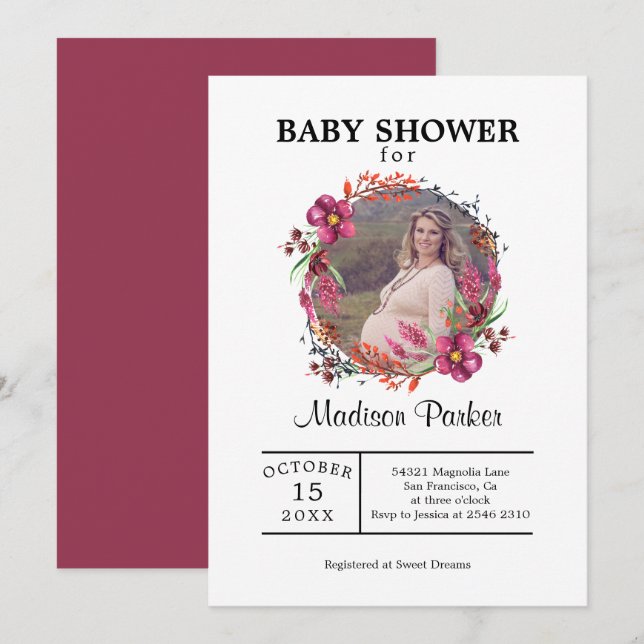 Custom Photo Floral Wreath  Invitation (Front/Back)