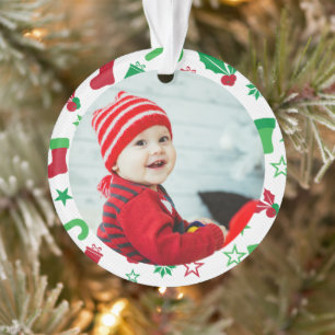 Custom Photo Frame Baby's First Christmas Holiday Ornament