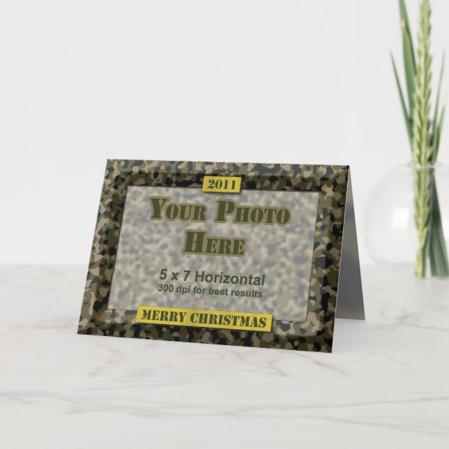 Custom Photo Frame Camouflage Military Christmas Holiday Card (Front)