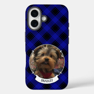 Custom Photo Frame Classic Blue and Black Plaid iPhone 16 Case