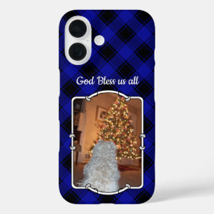 Custom Photo Frame Classic Blue and Black Plaid iPhone 16 Case