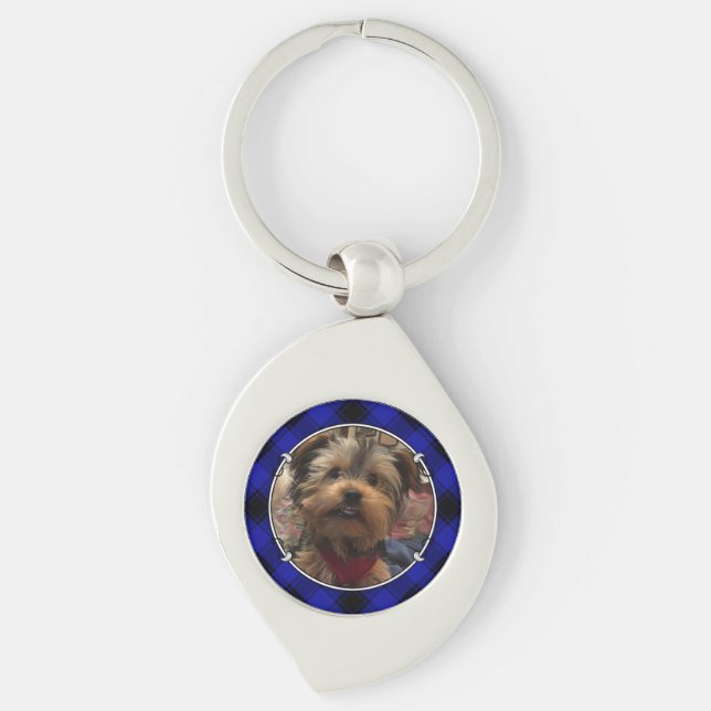 Custom Photo Frame Classic Blue and Black Plaid Key Ring (Front)