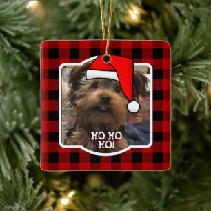 Custom Photo Frame Country Red Buffalo Check Plaid Ceramic Ornament