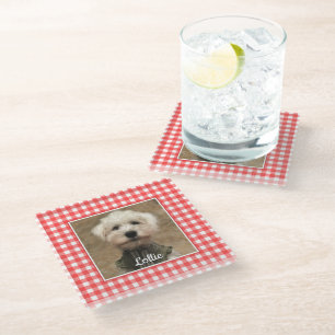 Custom Photo Frame Country Red Buffalo Check Plaid Glass Coaster