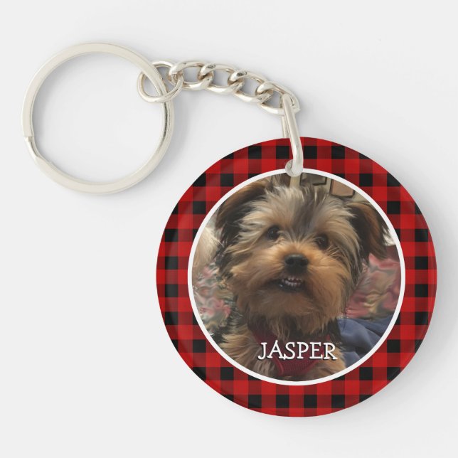 Custom Photo Frame Country Red Buffalo Check Plaid Key Ring (Front)